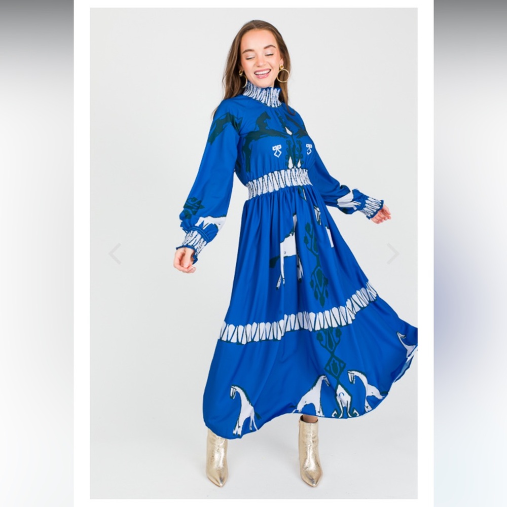 Sunday Up Horses Blue Long-Sleeve Dress